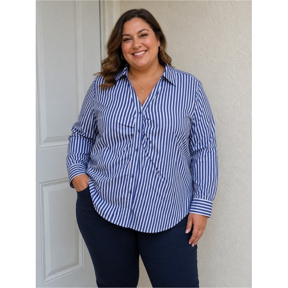 LANE BRYANT. Blue & White Striped Shirt. Button down, long sleeves. Sz-18